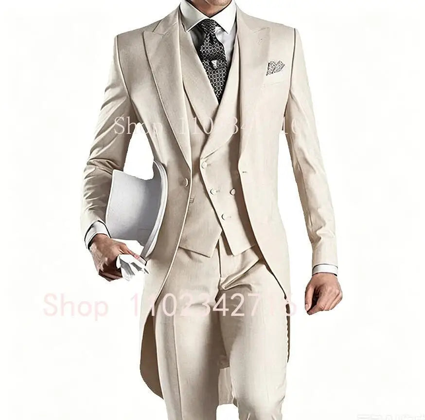 Latest Formal Wedding Men Suits Long Blazer 3 Piece Groom Tuxedo Classic Prom Party Male Suit Fashion Set Jacket with Pants Vest