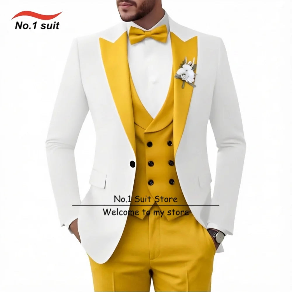 Formal Men's Suit 3 Piece Tuxedo for Men Slim Fit Double Breasted Men Suits Wedding Prom Party Dinner Tuxedo