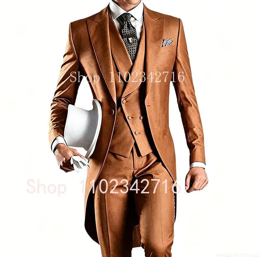 Latest Formal Wedding Men Suits Long Blazer 3 Piece Groom Tuxedo Classic Prom Party Male Suit Fashion Set Jacket with Pants Vest