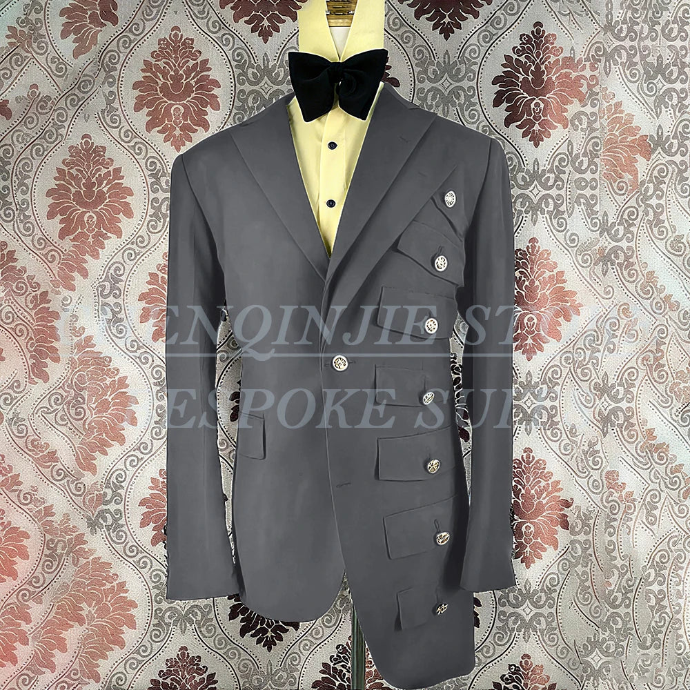2025 Tuxedo Black Men Suits Wedding Groom Slim Fit Asymmetry Blazer Terno Masculino Prom 2Pieces Costume Homme Jacket+Pant Set