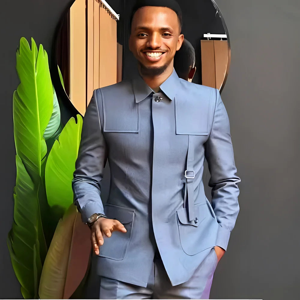 African-Style Men's Suit — 2-Piece Tailored Tuxedo for Weddings, Grooms, Parties, and Formal Dinners