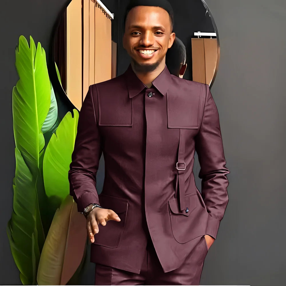 African-Style Men's Suit — 2-Piece Tailored Tuxedo for Weddings, Grooms, Parties, and Formal Dinners
