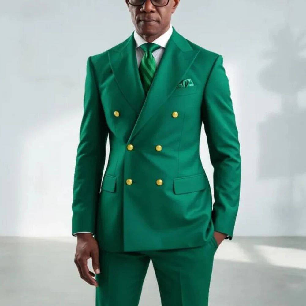 Classic African Suits For Men Formal Business Double Breasted Jacket Slim Fit Tuxedo 2 Piece Sets Man Party Wear Dinner Outfits