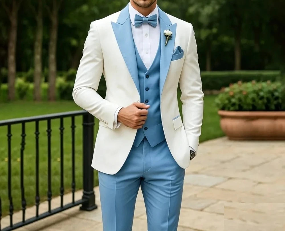 3 Pieces Wedding Tuxedo for Groom Sage Green Slim Fit Formal Men Suits Elegant Blazer Vest Pants Set for Prom Party Ceremony