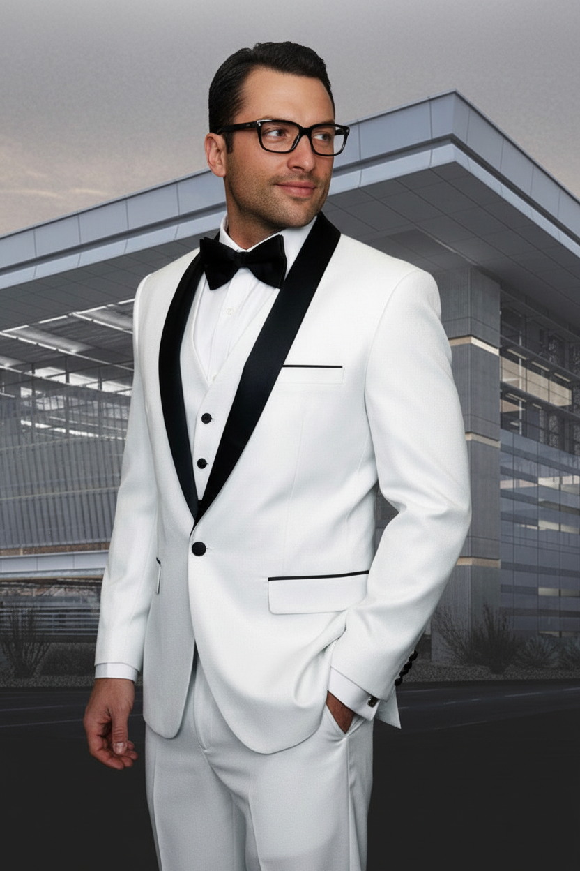 Enzo 7 White Tuxedo Suit - Side Pose